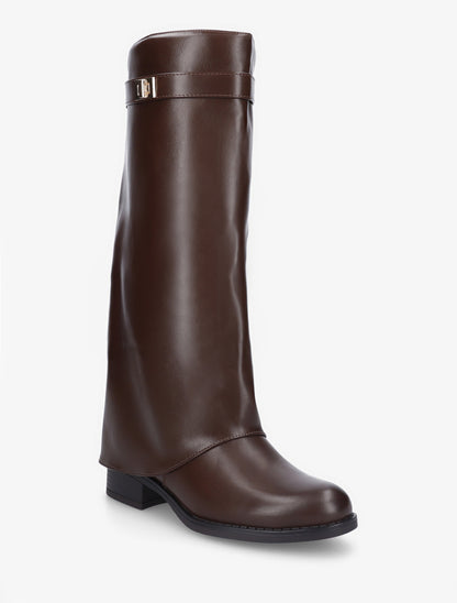 Bottes plates à revers et empiècement métal - Marron - 2