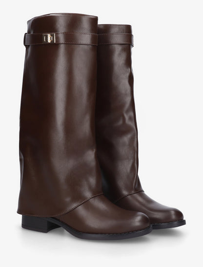 Bottes plates à revers et empiècement métal - Marron - 4