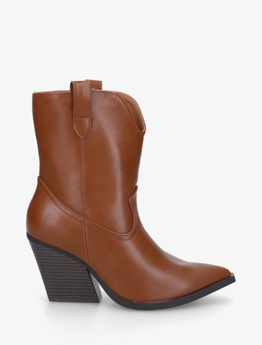 Bottines à talon bottier en simili - Camel - 1