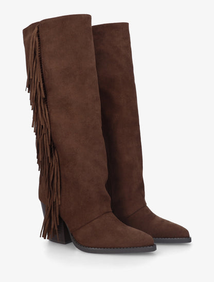 Bottes à franges bohème en suédine - Marron - 4