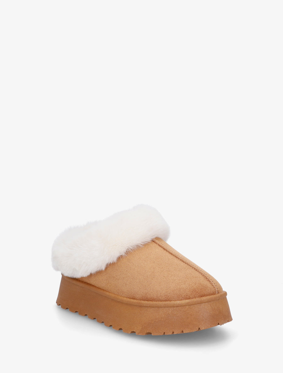 Mules fourrées à semelle épaisse - Camel - 2