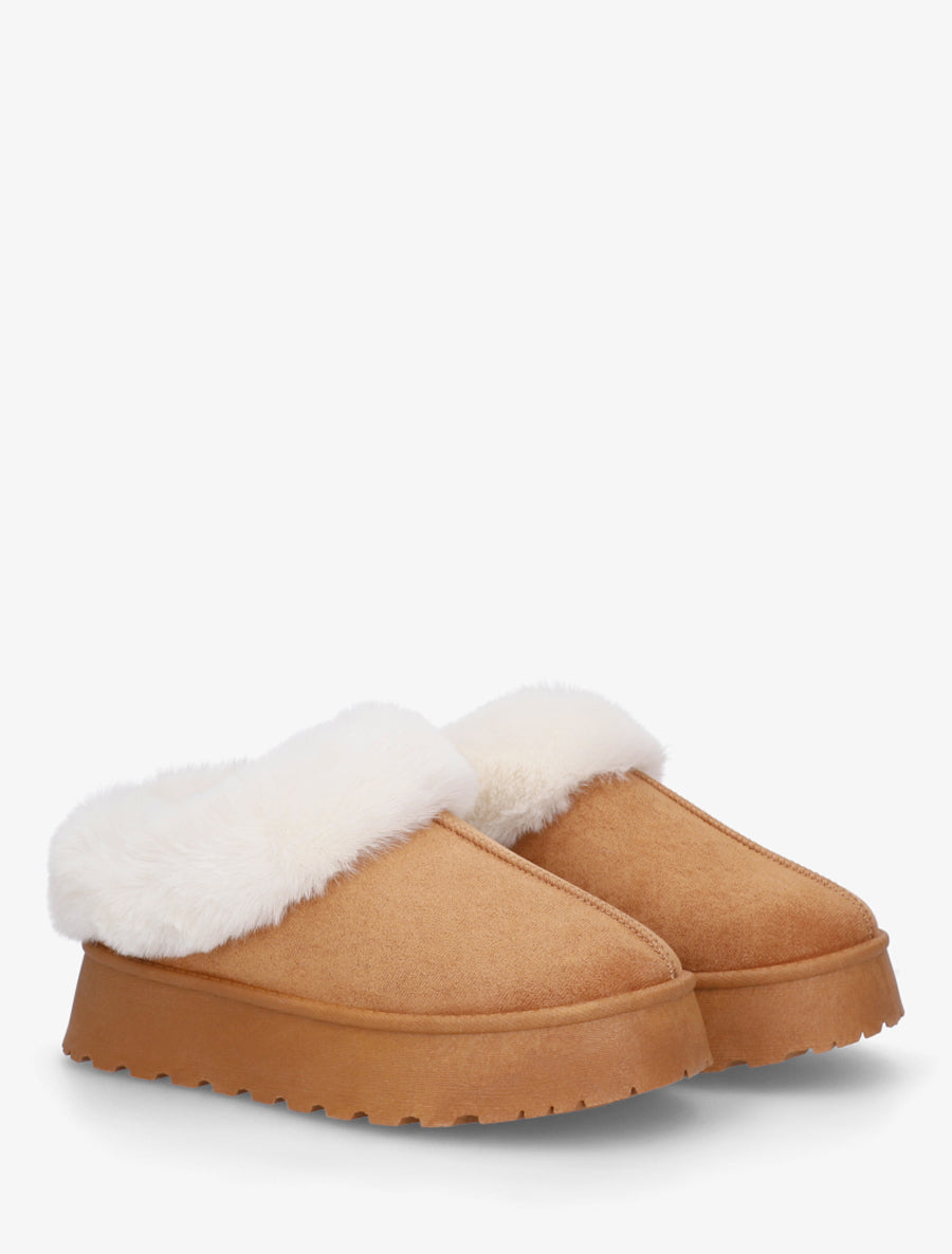 Mules fourrées à semelle épaisse - Camel - 4