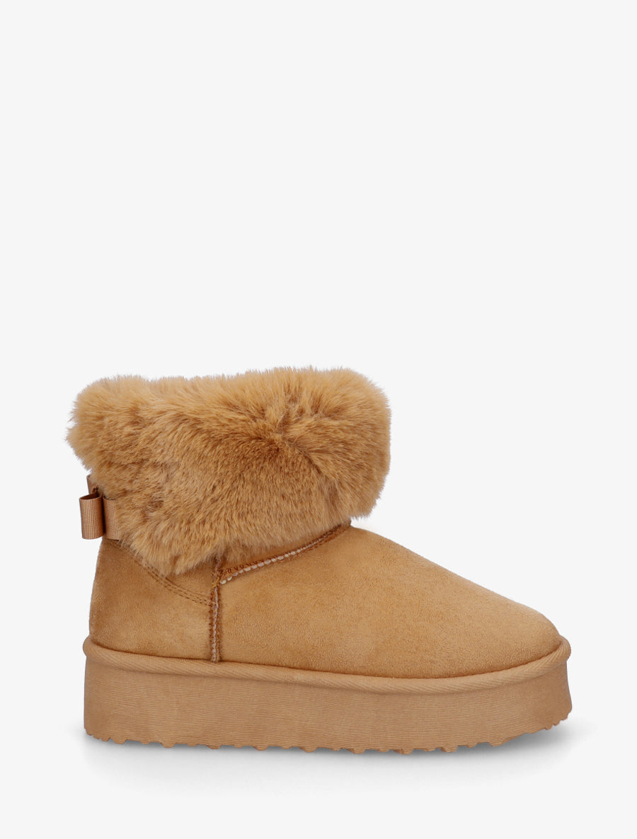 Boots fourrées à revers en fourrure synthétique - Camel - 1
