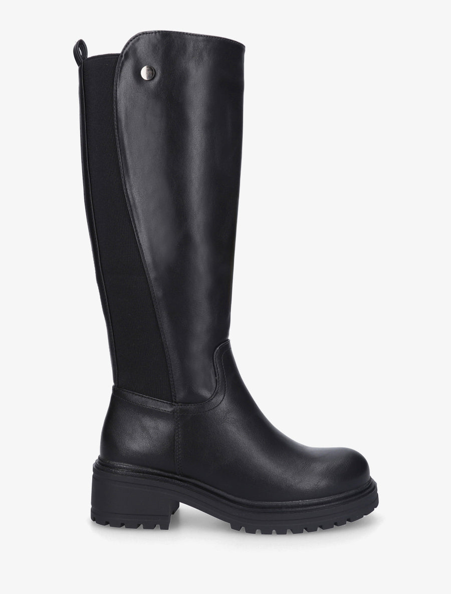 Bottes élastiquées en simili - Noir - 1