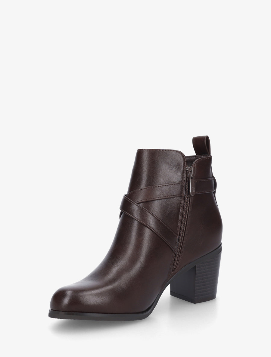 Bottines en simili à sangles - Marron - 3