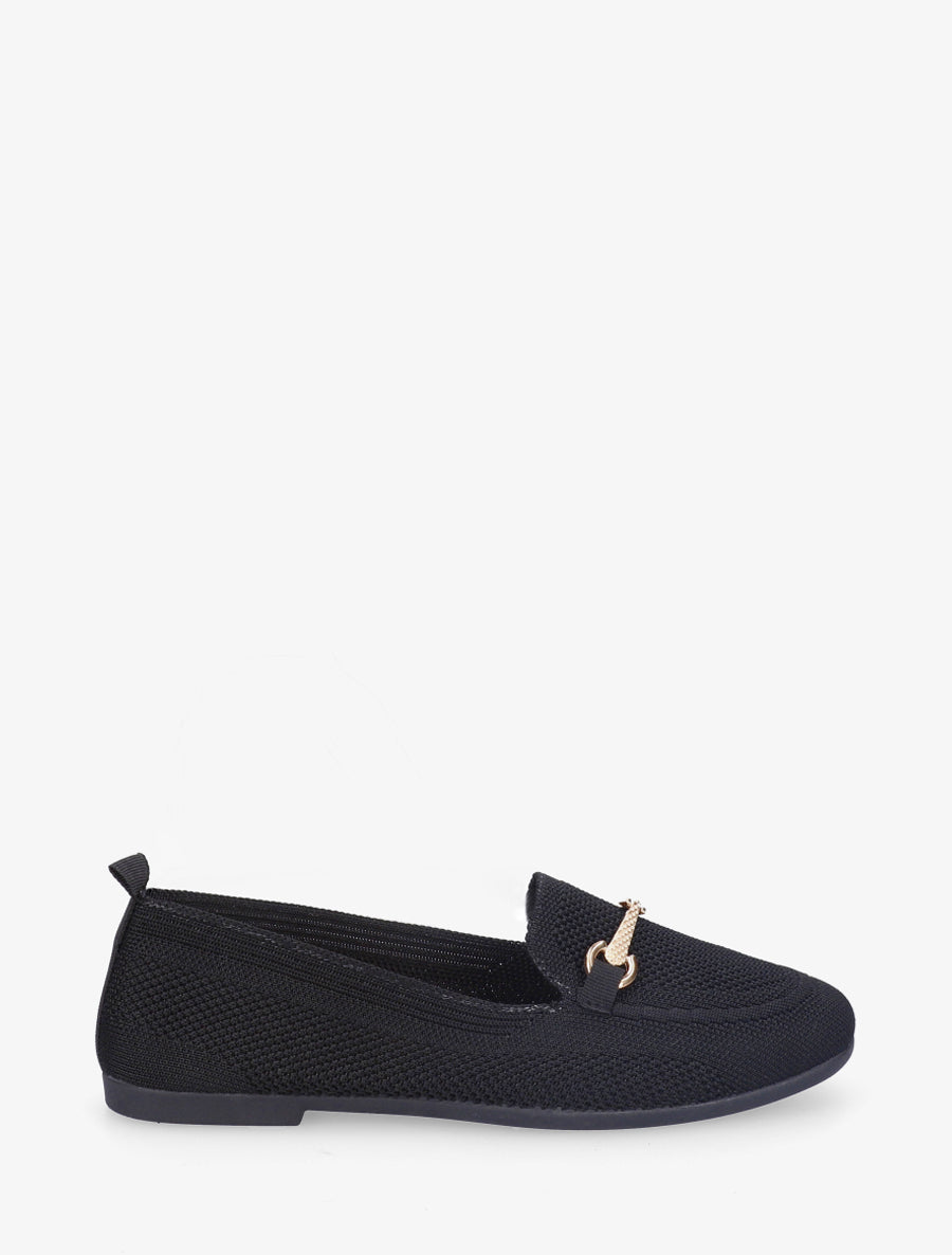Mocassins en maille à boucle décorative - Noir - 1