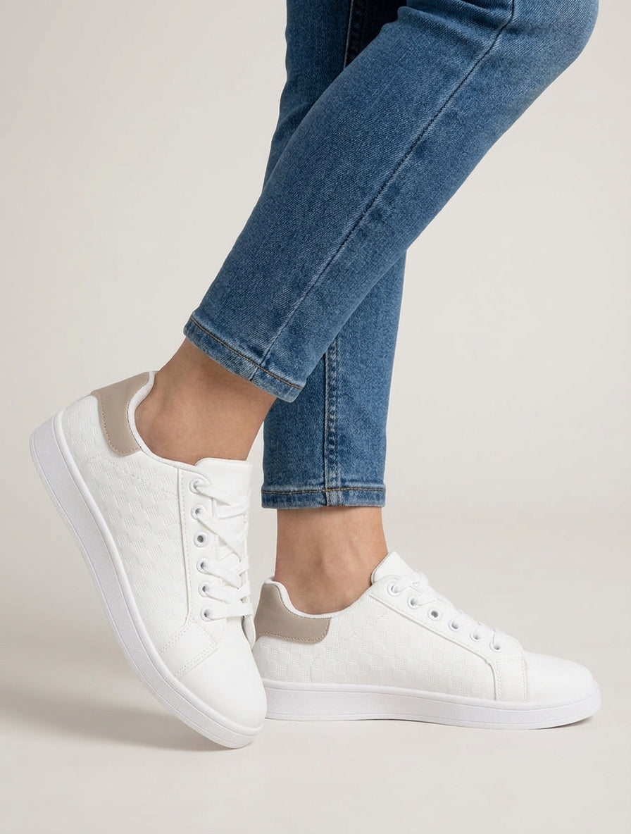 Turnschuhe aus Kunstleder mit Karomuster - Maulwurf