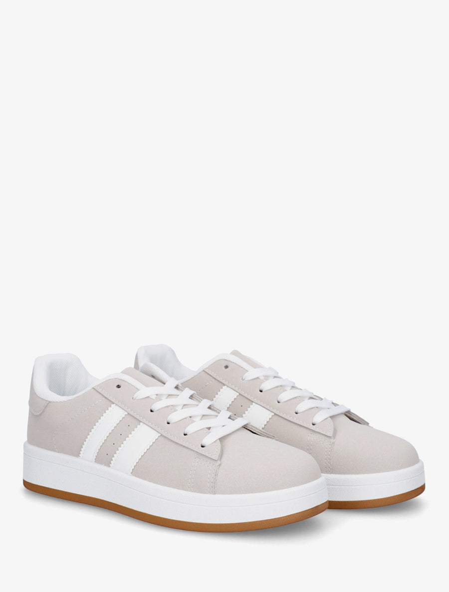 Sneakers effet nubuck à bandes contrastantes - Gris - 4