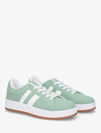 Sneakers effet nubuck à bandes contrastantes - Vert - 4
