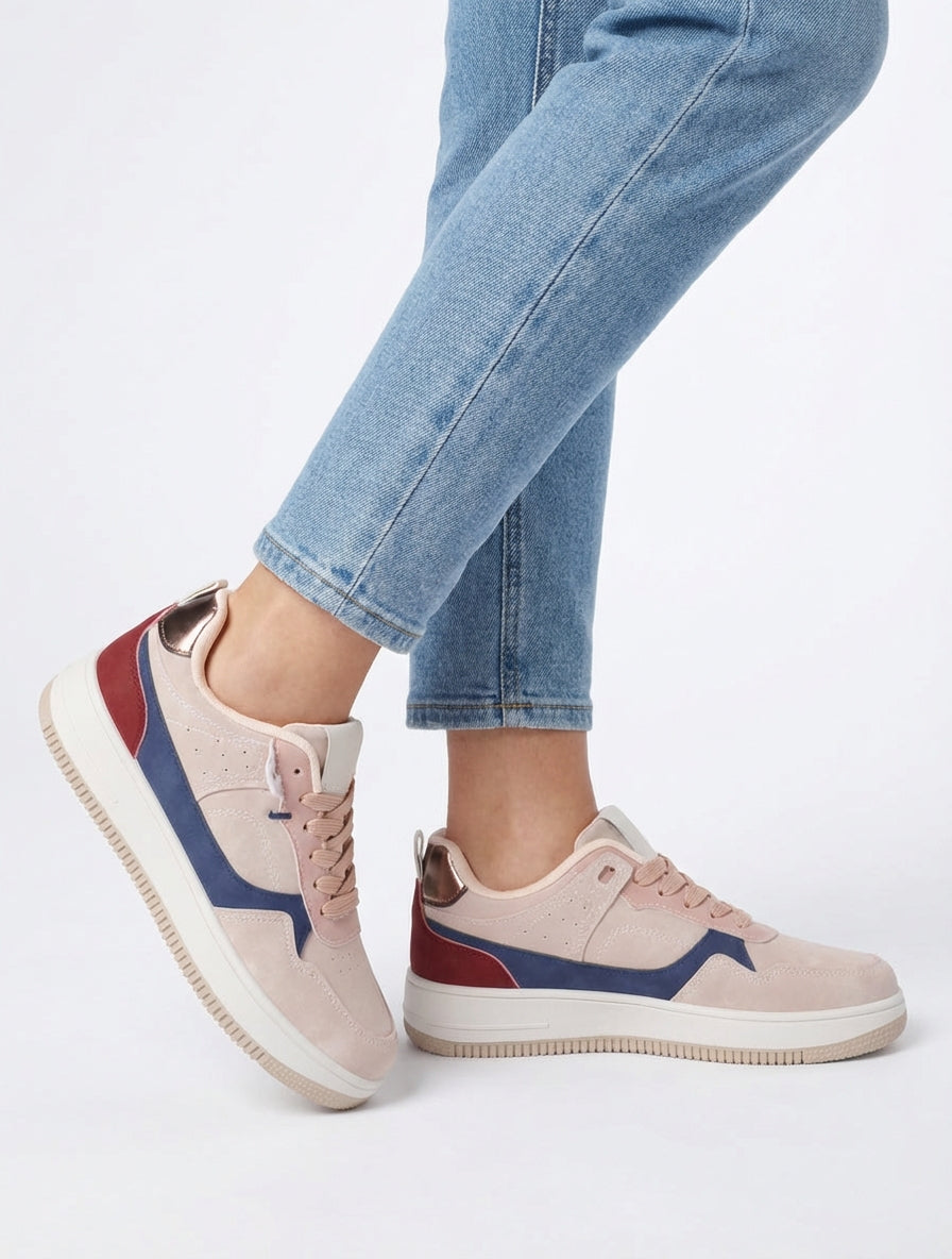 Sneaker in Nubuk-Optik mit dicker Sohle - Rose