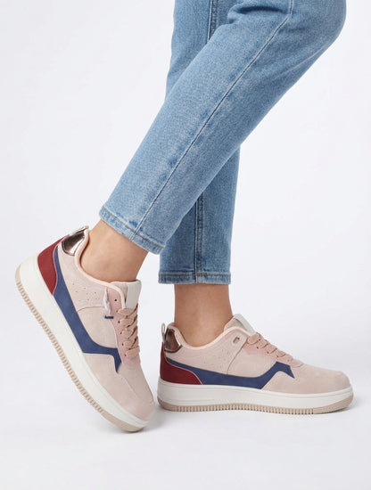 Sneaker in Nubuk-Optik mit dicker Sohle - Rose