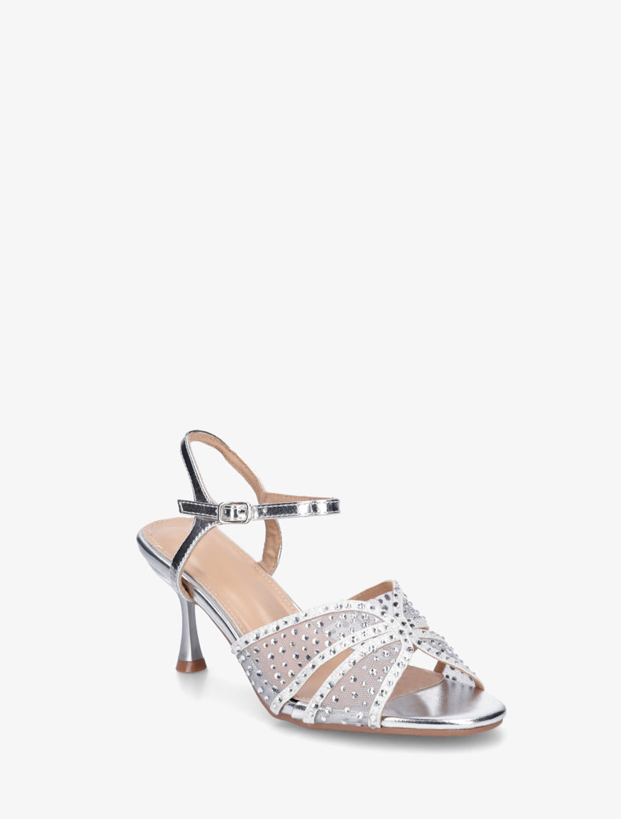 Sandales strassées et talon aiguille - Argent - 2