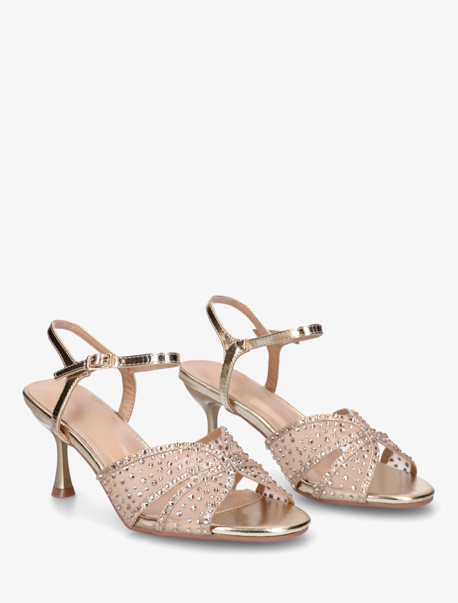 Sandales strassées et talon aiguille - Or - 4