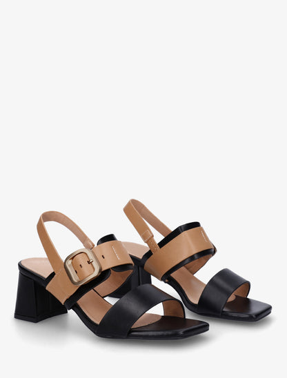 Sandales bicolore à talon - Noir - 4