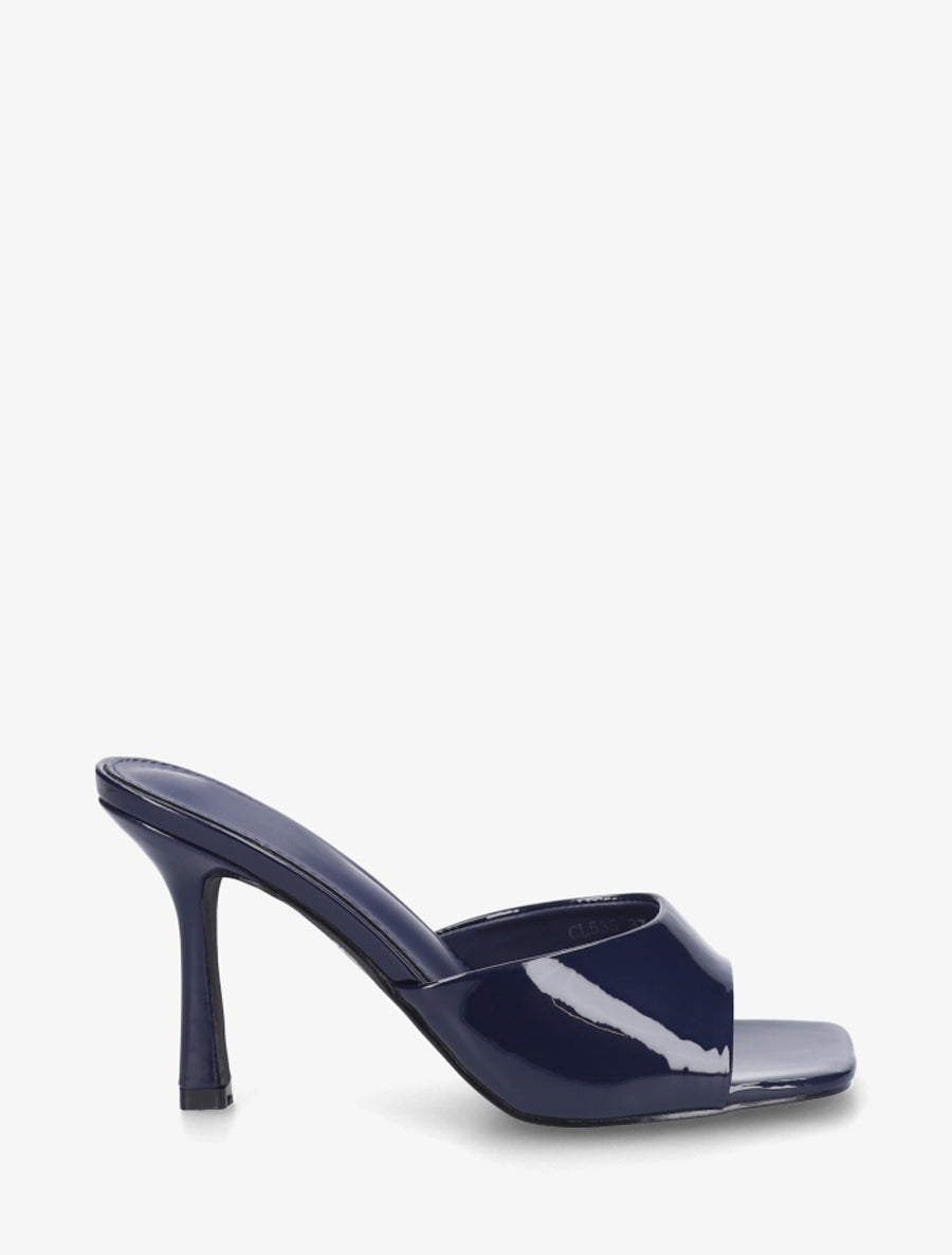 Mules vernies à talon aiguille - Marine - 1