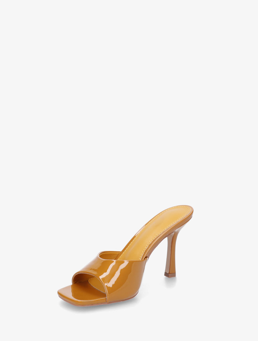 Mules vernies à talon aiguille - Jaune moutarde - 3