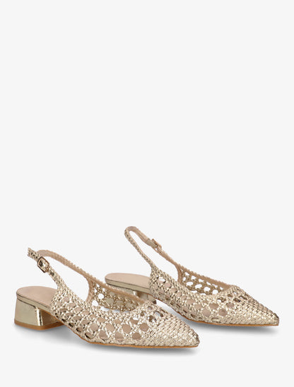 Ballerines tressées à talon bloc - Or - 4