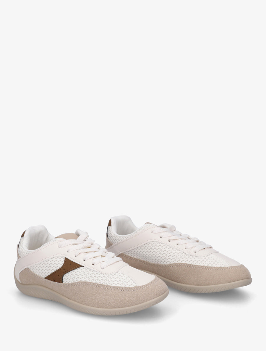 Sneakers en simili et toile - Marron - 4