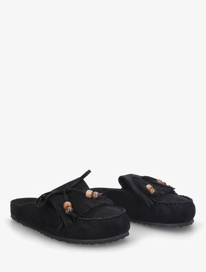 Mules frangées en suédine - Noir - 4