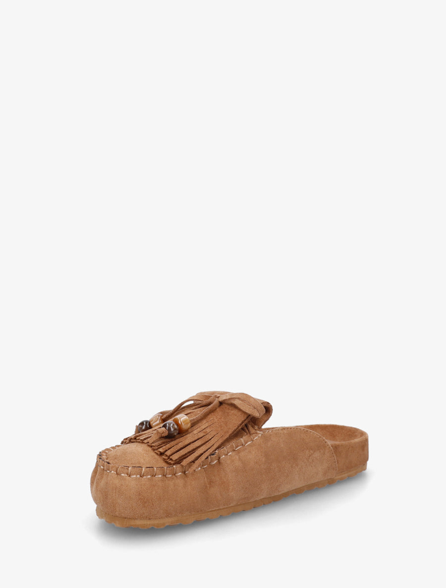 Mules frangées en suédine - Camel - 3