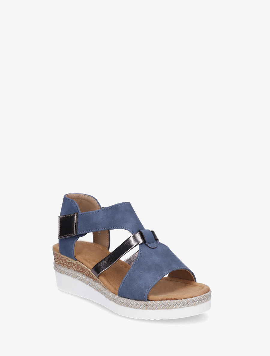 Sandales à scratch et talon compensé - Bleu foncé - 2