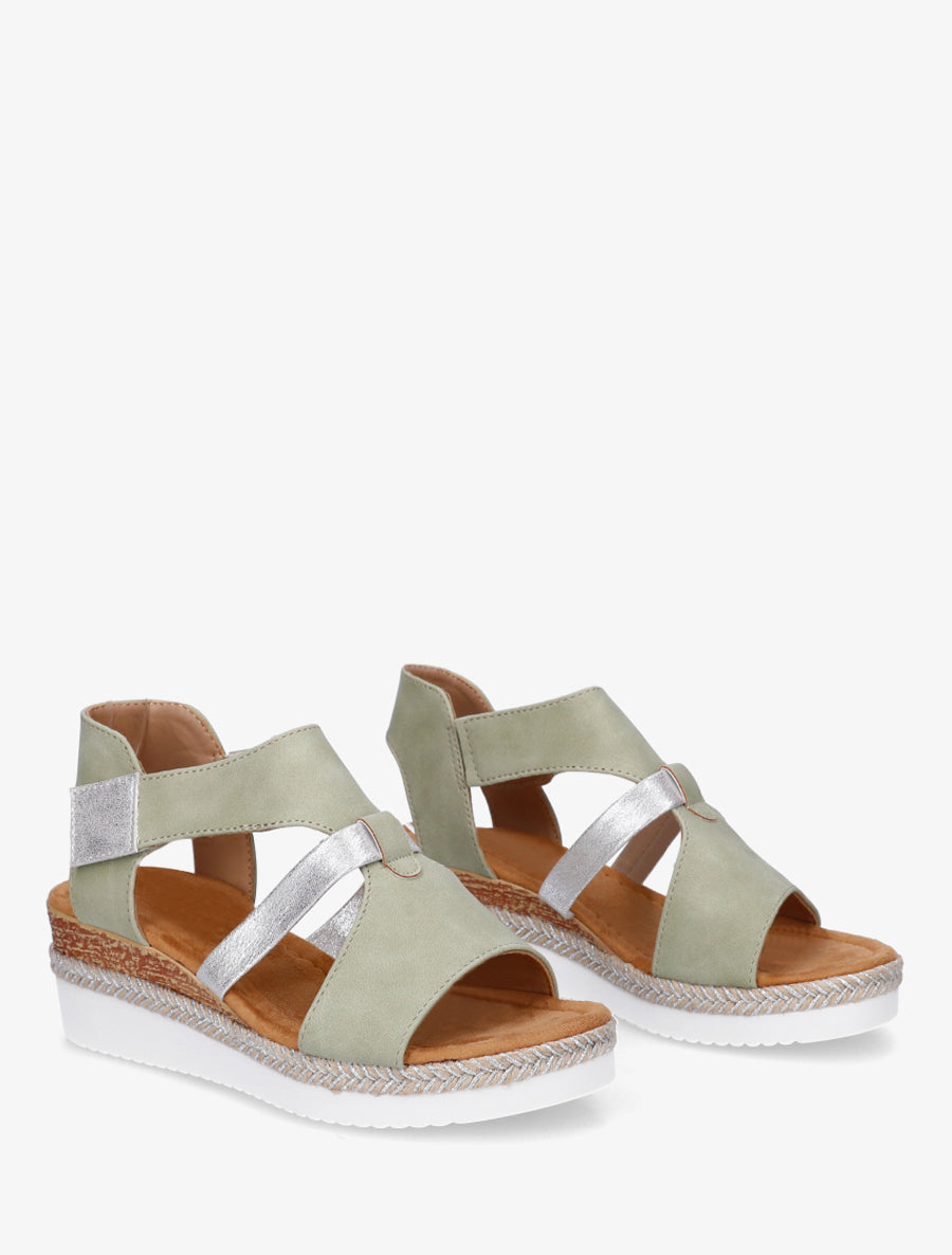 Sandales à scratch et talon compensé - Vert amande - 4