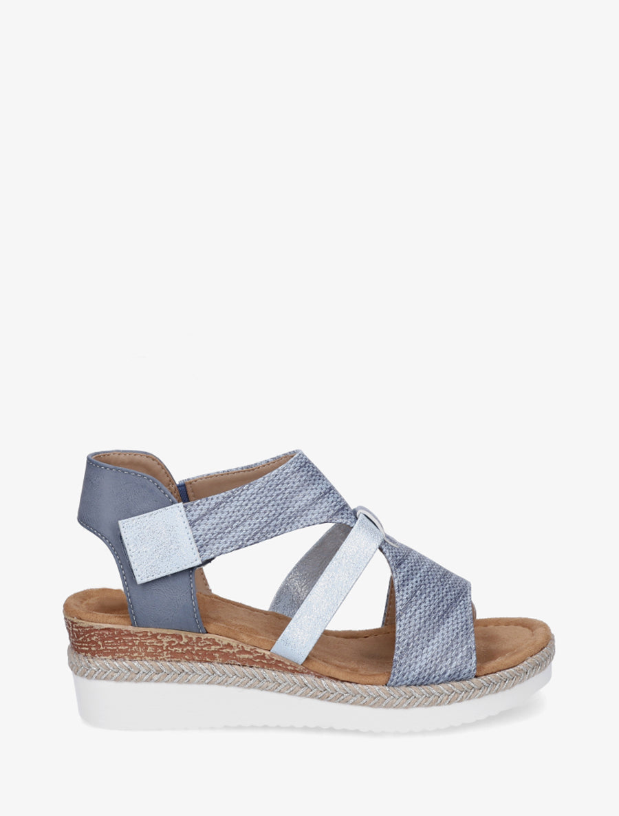 Sandales compensées à bride texturée - Bleu ciel - 1