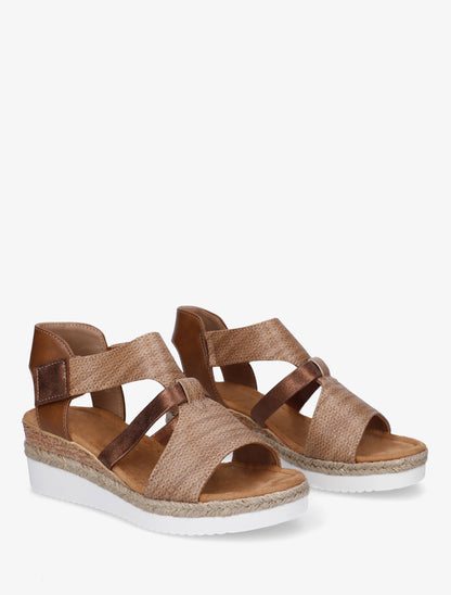 Sandales compensées à bride texturée - Camel - 4