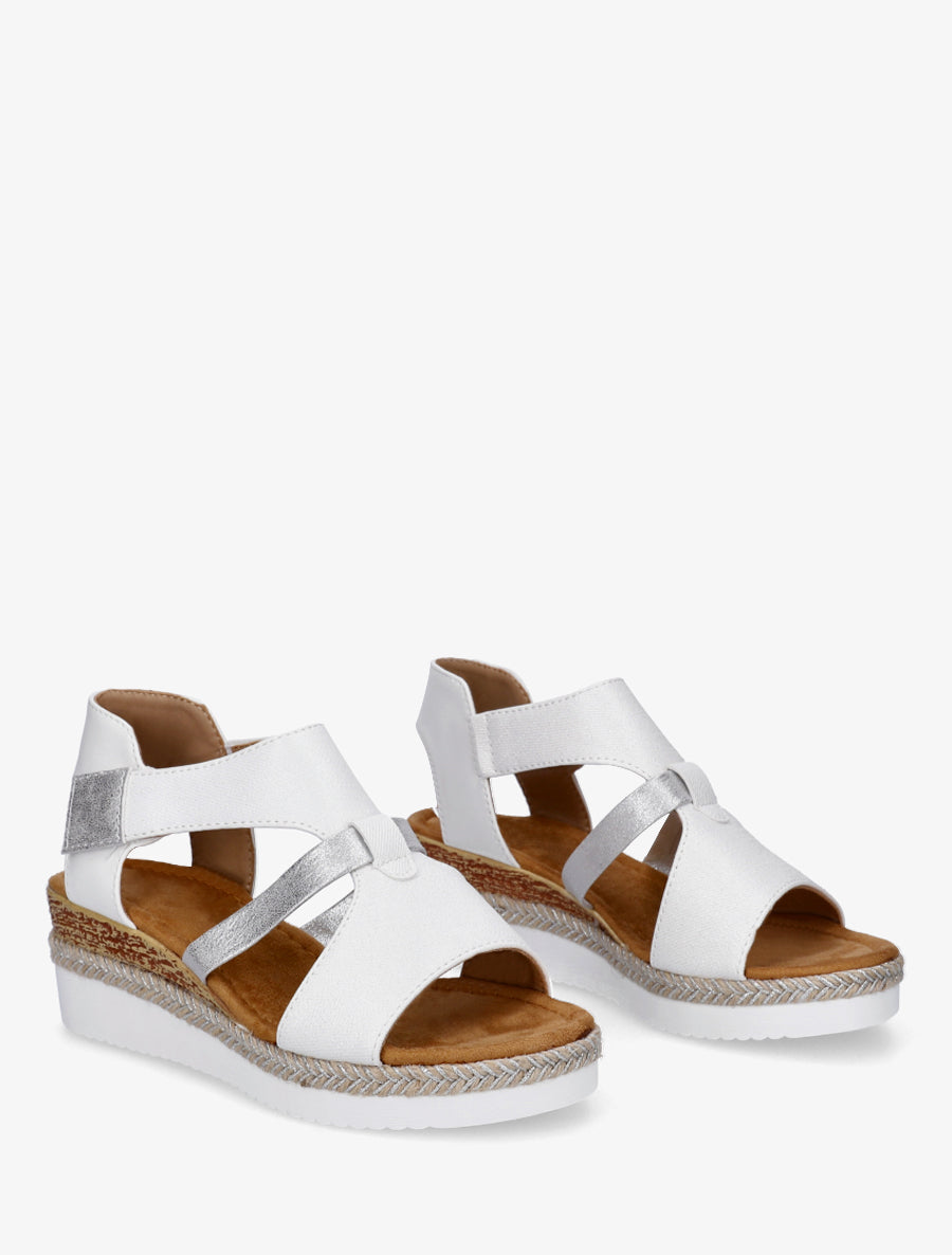 Sandales compensées à bride texturée - Blanc - 4