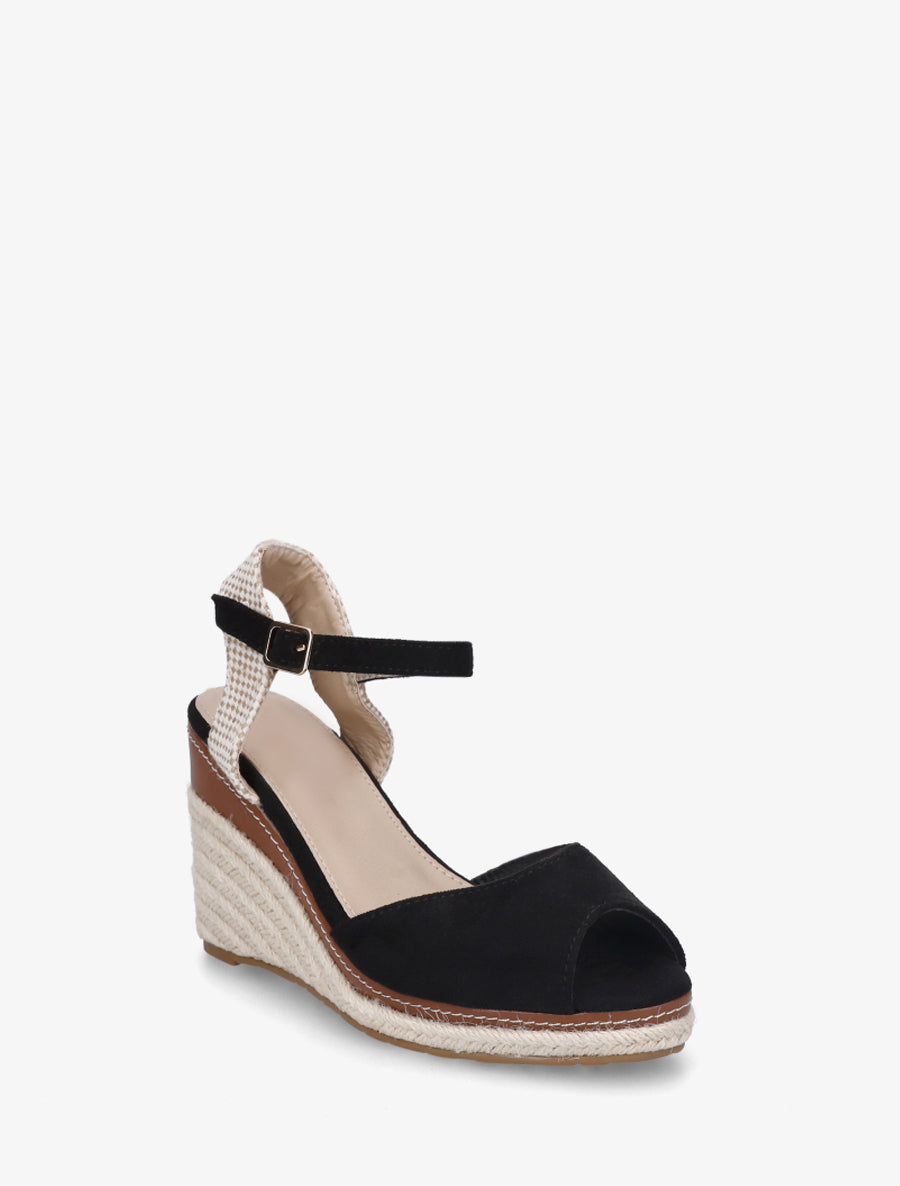 Sandales compensées à contrefort imprimé damier - Noir - 2