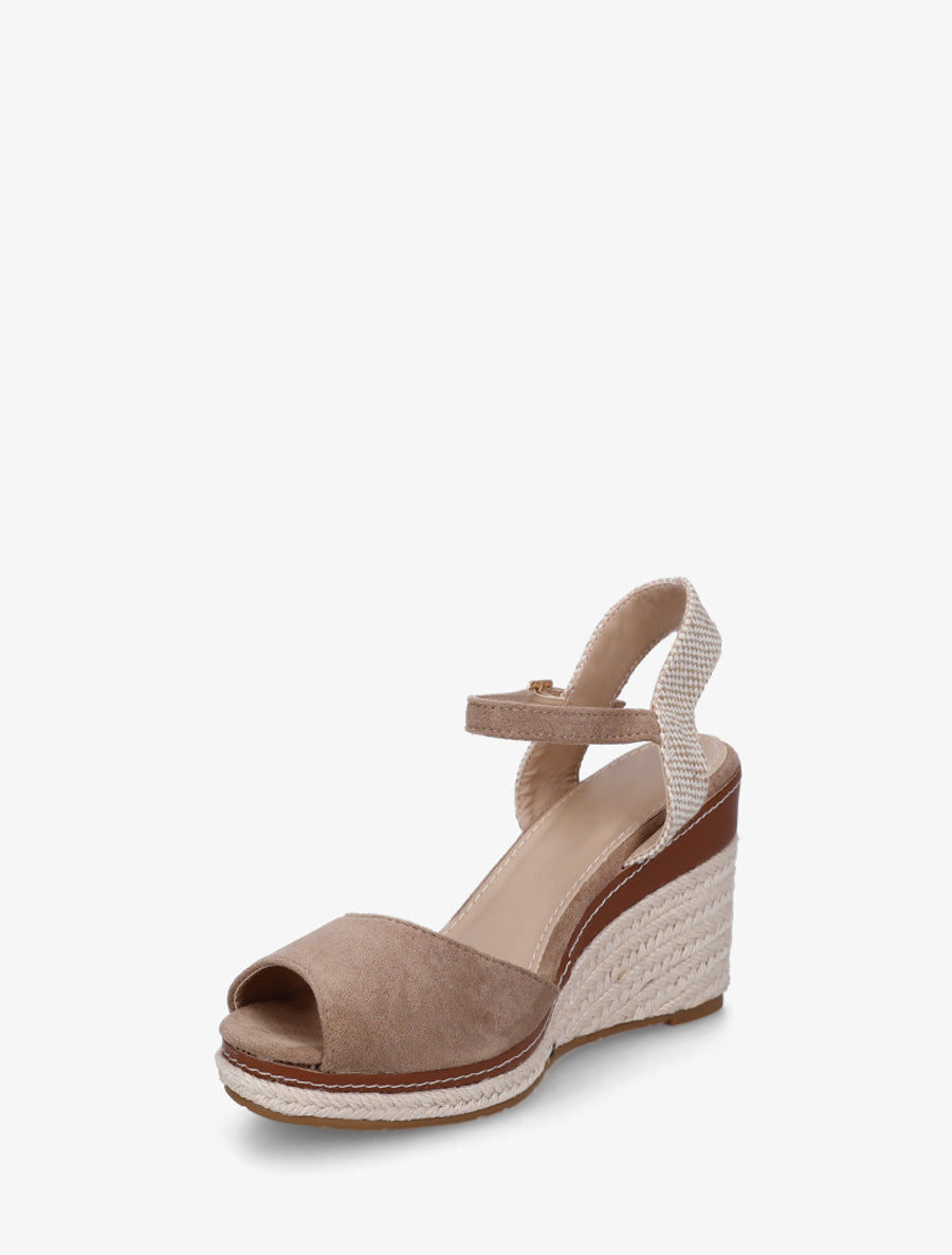 Sandales compensées à contrefort imprimé damier - Taupe - 3