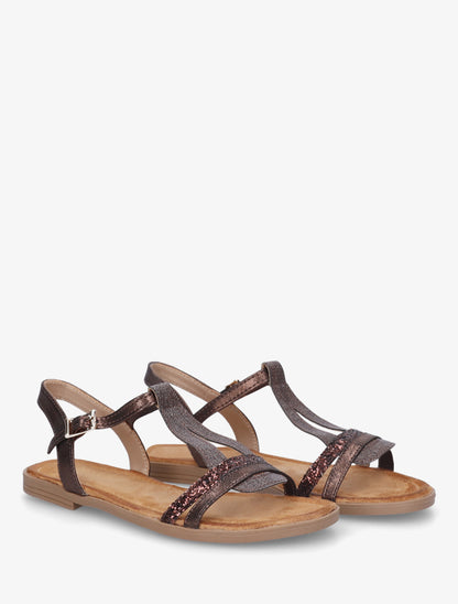 Nu-pieds à bride en T pailletée - Chocolat - 4