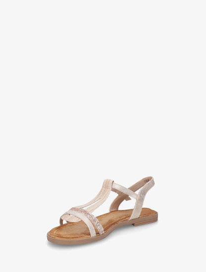 Nu-pieds à bride en T pailletée - Beige - 3