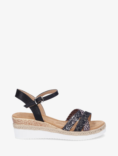 Sandales compensées à brides fantaisies pailletées - Noir - 1