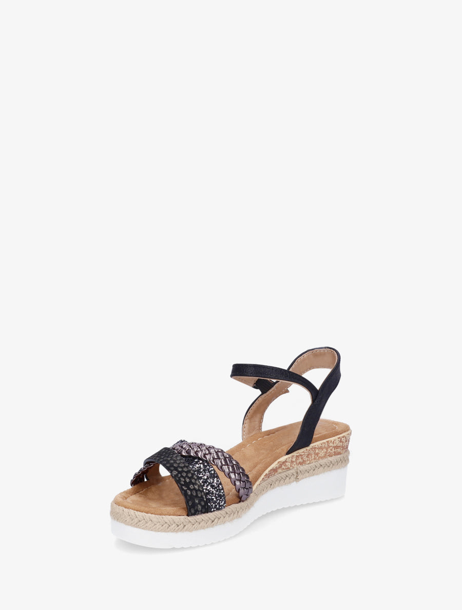 Sandales compensées à brides fantaisies pailletées - Noir - 3