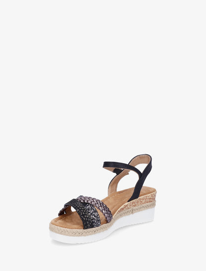 Sandales compensées à brides fantaisies pailletées - Noir - 3