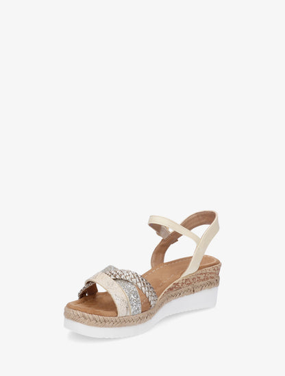 Sandales compensées à brides fantaisies pailletées - Beige - 3