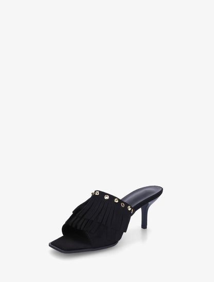 Mules en suédine à franges et clous - Noir - 3
