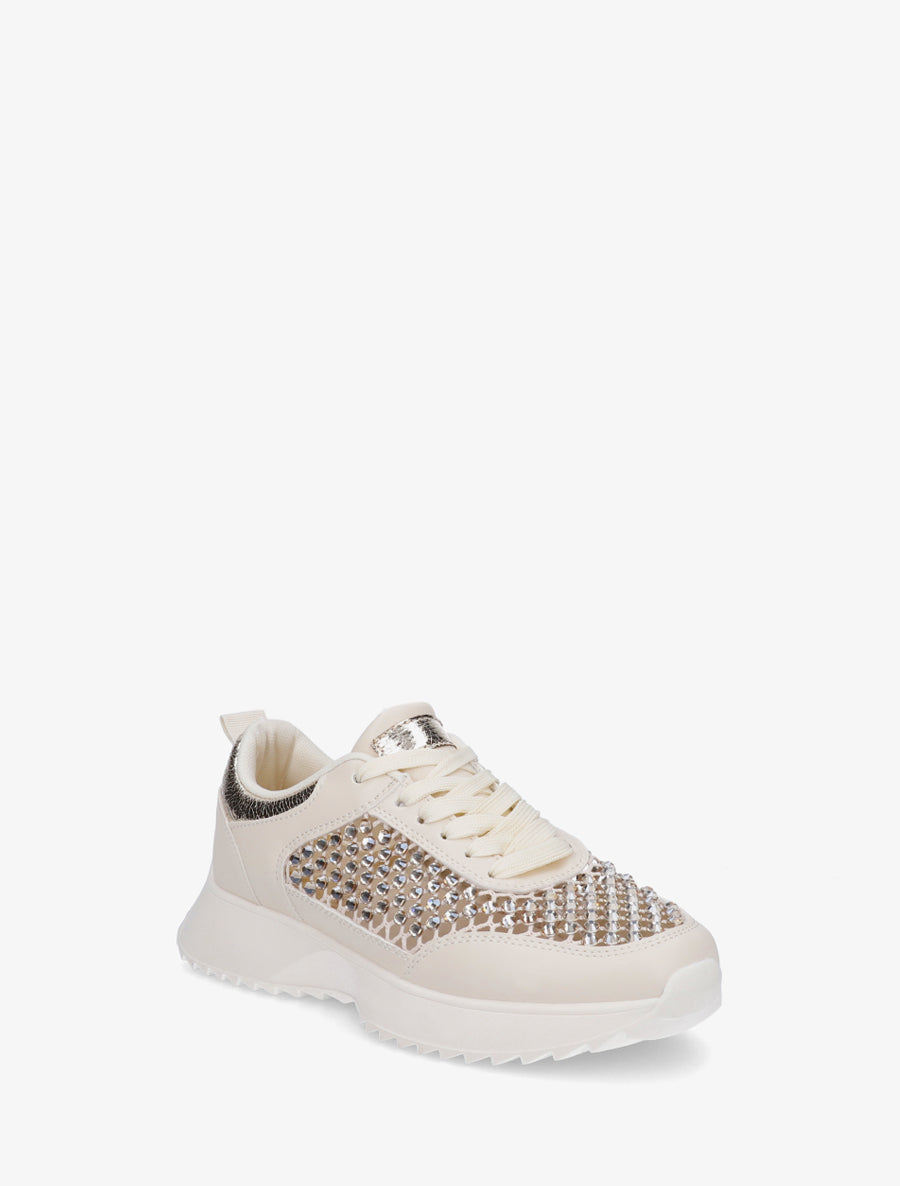 Sneakers ajourées à strass - Beige - 2