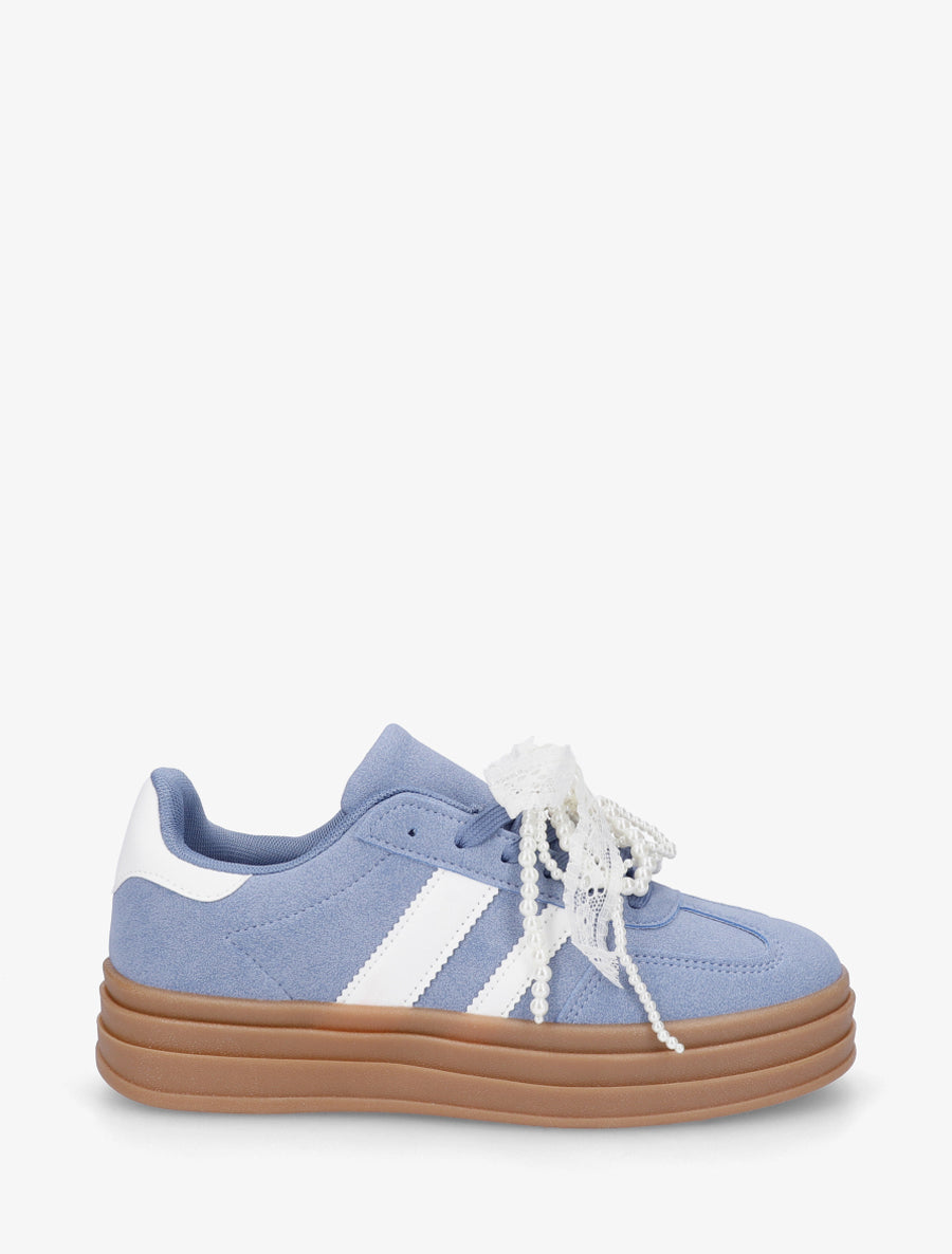 Sneakers effet nubuck à lacets stylisés - Bleu - 1