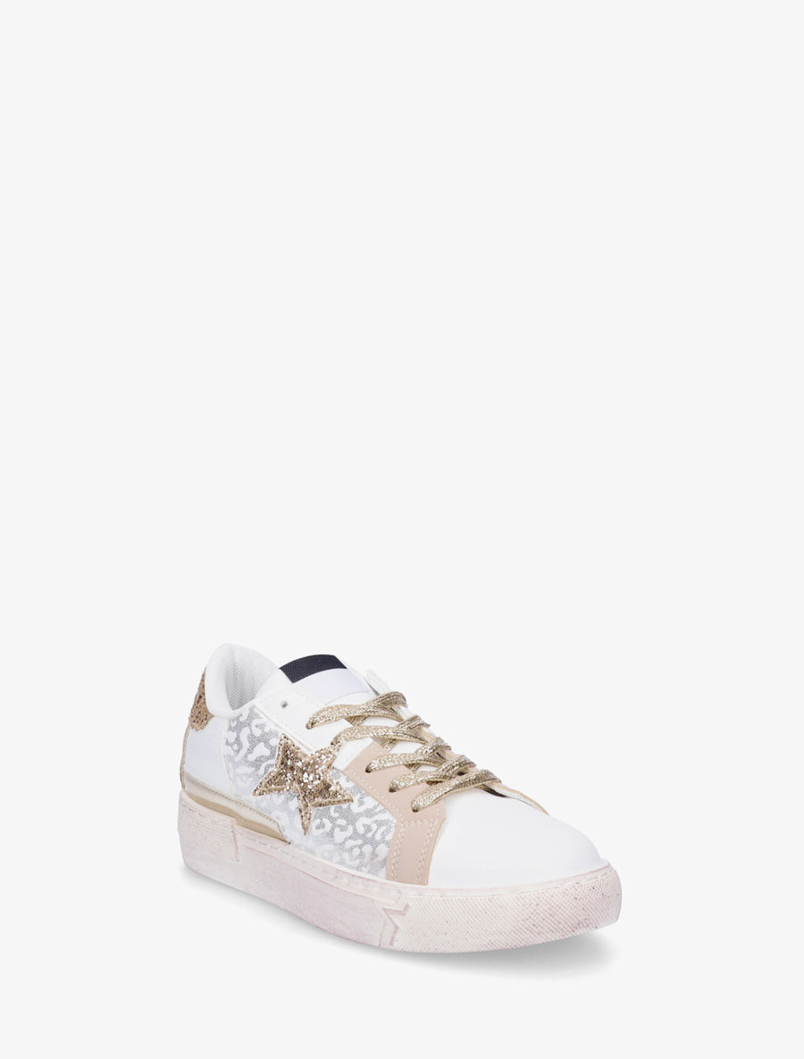 Baskets imprimé léopard irisé à paillettes - Beige - 2