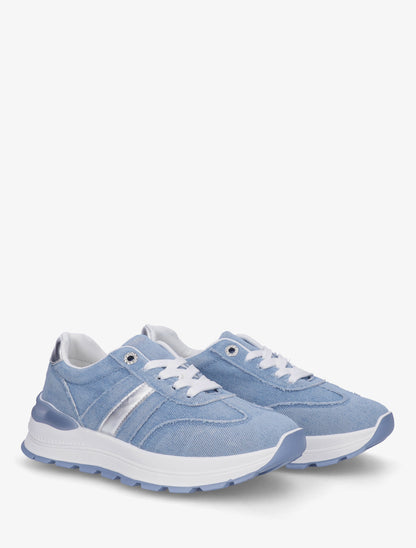 Sneakers en jean à bande et contrefort contrastant - Bleu ciel - 4