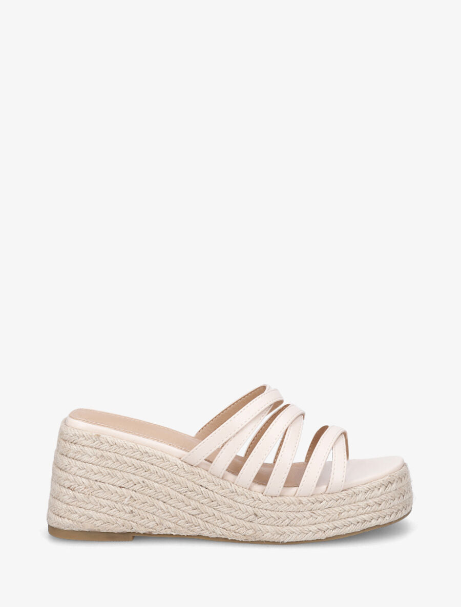 Mules compensées multibrides en simili - Beige - 5