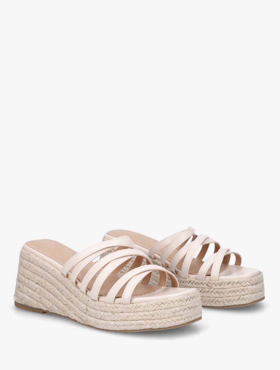 Mules compensées multibrides en simili - Beige - 4
