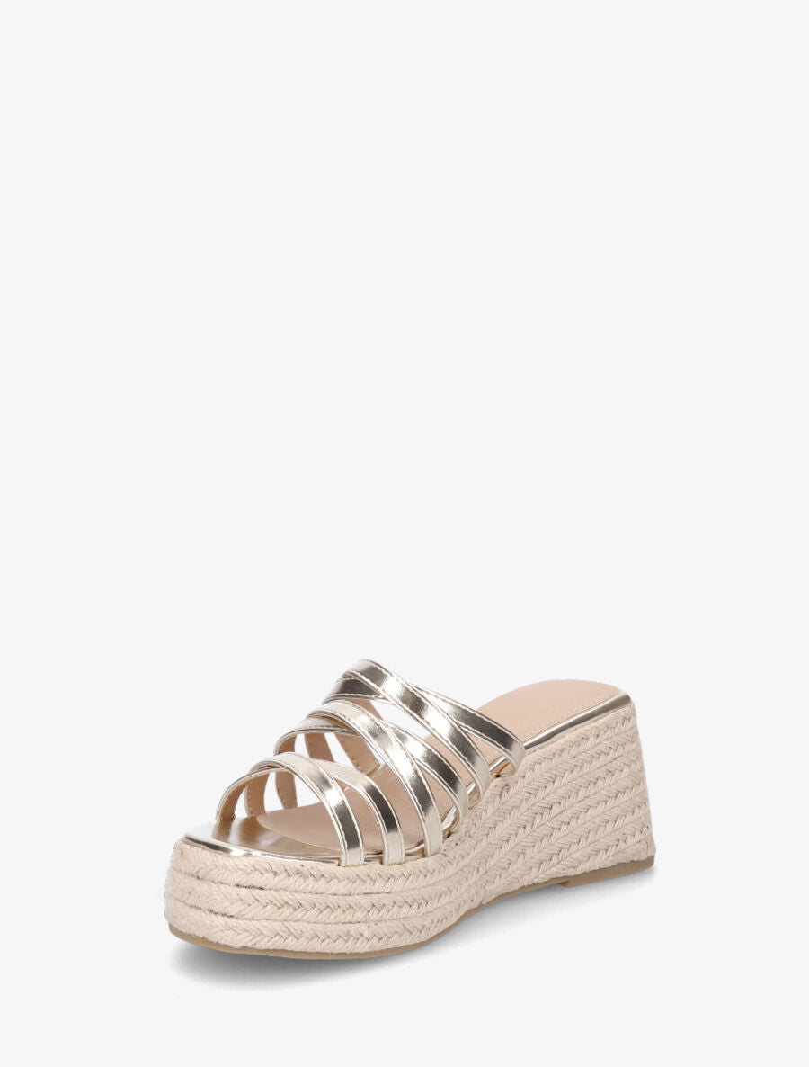 Mules compensées multibrides en simili - Or - 3