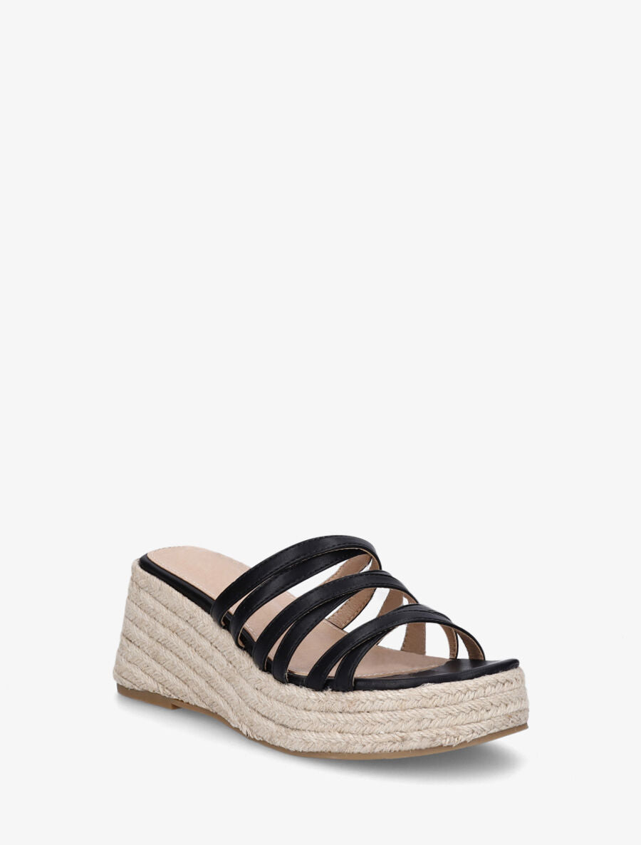 Mules compensées multibrides en simili - Noir - 2