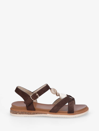 Nu-pieds en suédine à empiècement bijoux pierres - Marron - 1
