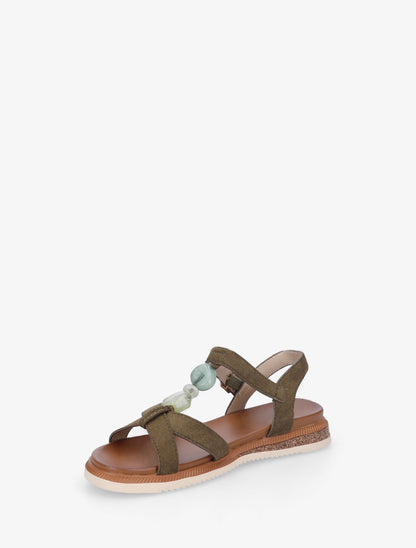 Nu-pieds en suédine à empiècement bijoux pierres - Kaki - 3