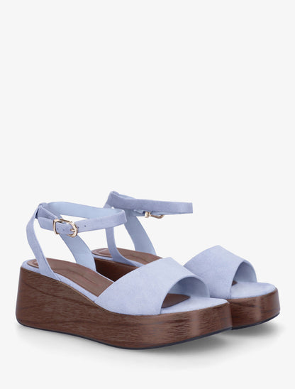 Sandales à semelle compensée effet bois - Bleu ciel - 4