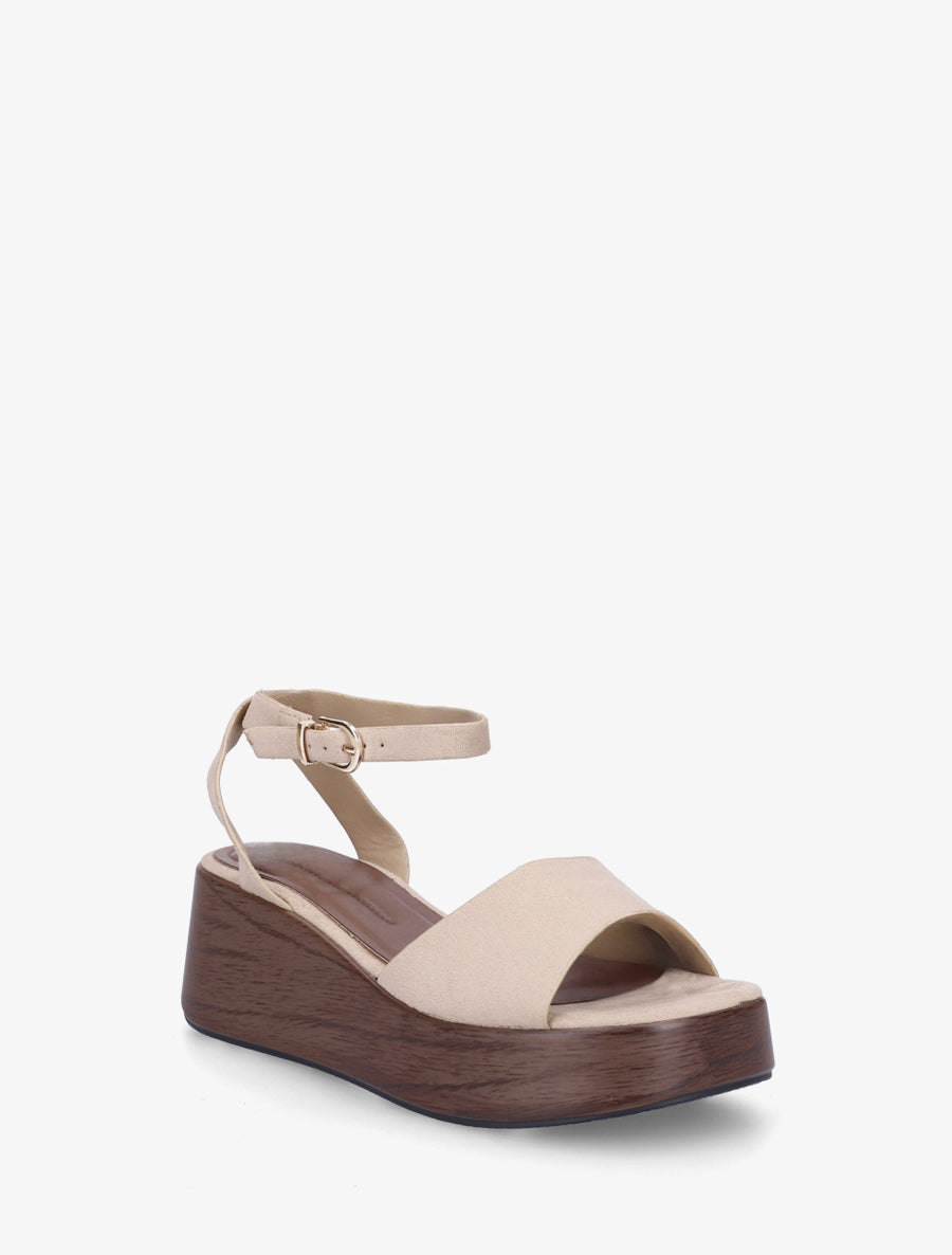 Sandales à semelle compensée effet bois - Taupe - 2